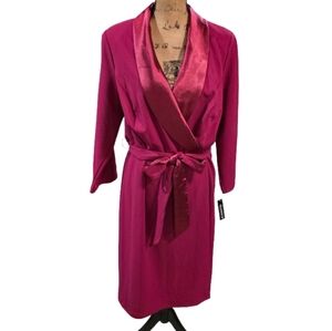 GLAMOUR Wrap Robe‎ Dress Fuchsia Pink Satin Shawl Collar Tie Waist Plus Size 14W